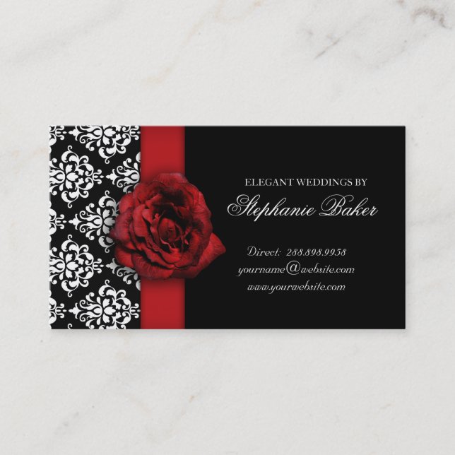 Tarjeta De Citas Nombramiento del boda Red Rose Damask (Anverso)