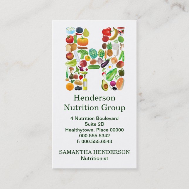 Tarjeta De Citas Nombramiento del Monograma H Nutricionista (Anverso)