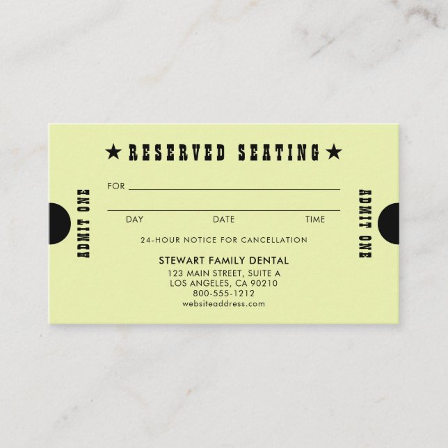 Tarjeta De Citas Nombramiento dental de asientos reservados de amar (Anverso)