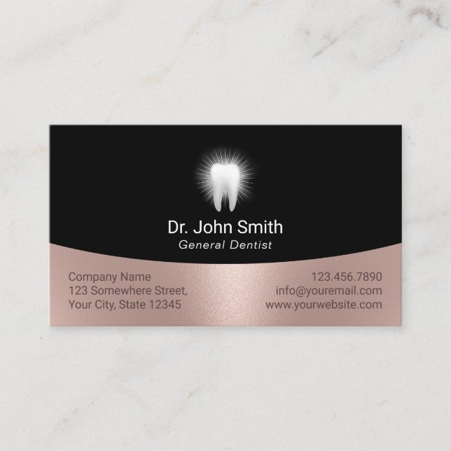 Tarjeta De Citas Nombramiento dental de oro negro y Rosa brillante (Anverso)