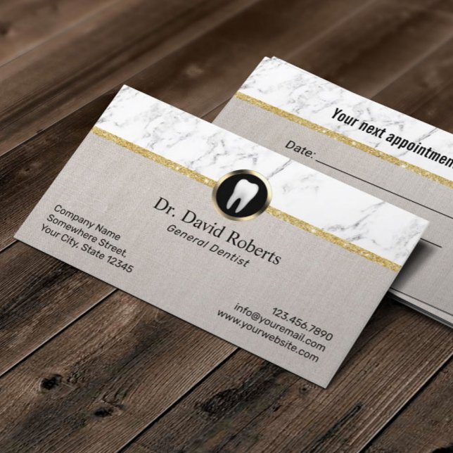 Tarjeta De Citas Nombramiento dental dental de Mármol moderno y lín (Subido por el creador)