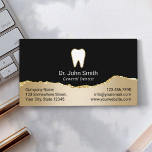 Tarjeta De Citas Nombramiento dental dentario moderno negro y oro
