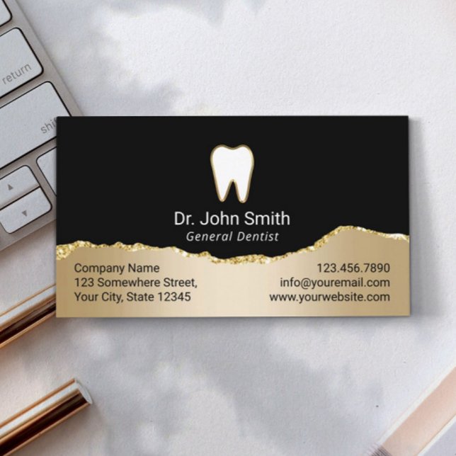 Tarjeta De Citas Nombramiento dental dentario moderno negro y oro (Subido por el creador)