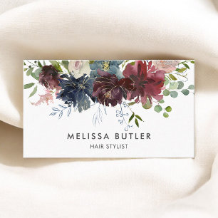 Tarjeta De Citas Nombramiento Floral De Borgoña Y Marina