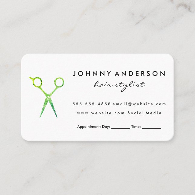 Tarjeta De Citas Nombramiento II de las modernas tijeras verdes ond (Anverso)