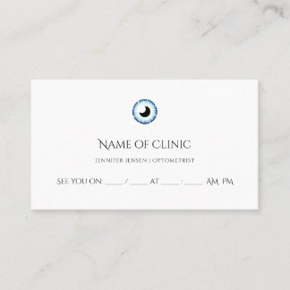 Tarjeta De Citas Nombramiento Optometrista Moderno de Ojo Azul Simp