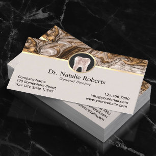 Tarjeta De Citas Oficina dental de Dentiy Luxury Gold Marble Agate 