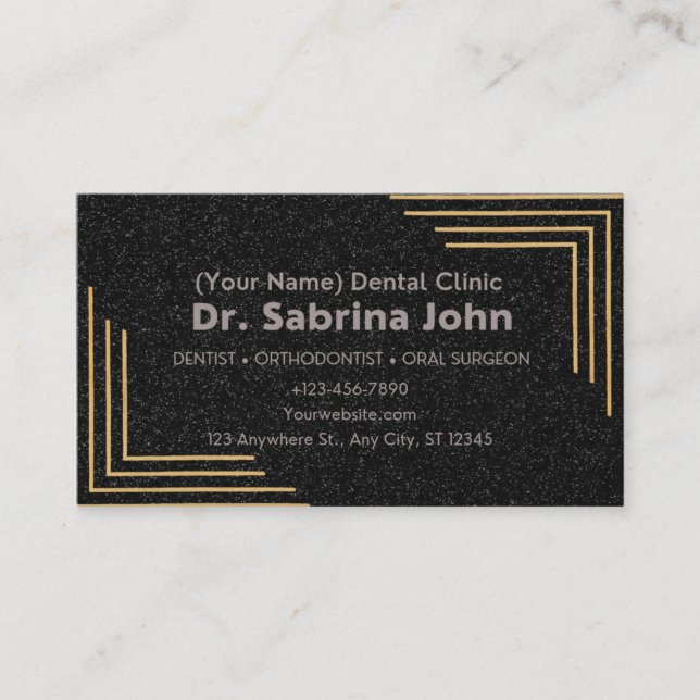 Tarjeta De Citas Oficina Dentista Moderna de Oro y Odontología Negr (Anverso)