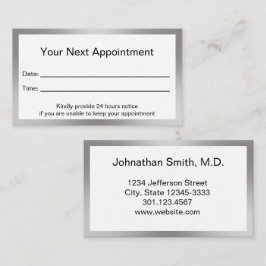 Tarjeta De Citas Oficina profesional de Médica blanco y plateado