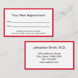 Tarjeta De Citas Oficina profesional de Médicas rojos y blancos bri