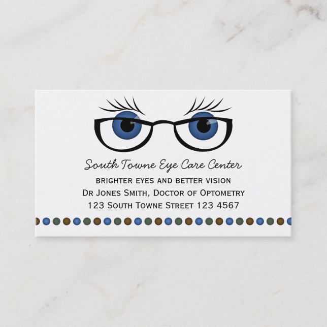 Tarjeta De Citas Ojos azules y anteojos (Anverso)