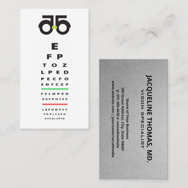 Tarjeta De Citas Optometrista | Examen ocular (Anverso / Reverso)