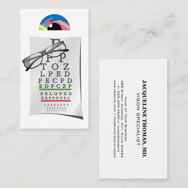 Tarjeta De Citas Optometrista | Gráfica de examen ocular y gafas (Anverso / Reverso)