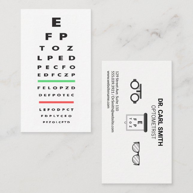 Tarjeta De Citas Optometrista | Gráfico de examen ocular | Cuidado  (Anverso / Reverso)