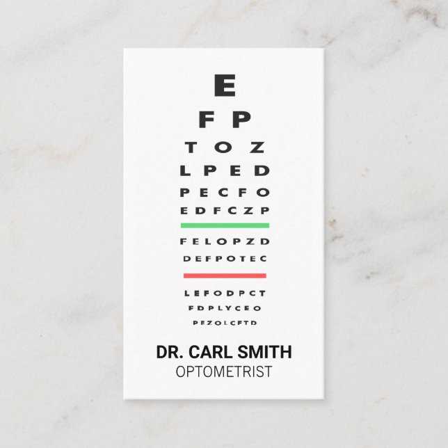 Tarjeta De Citas Optometrista | Médico | Gráfico de examen ocular (Anverso)
