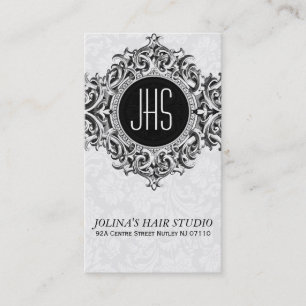 Tarjeta De Citas Ornamento Floral Blanco Y Gris