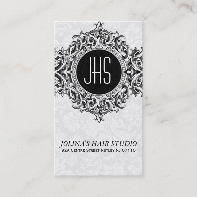 Tarjeta De Citas Ornamento Floral Blanco Y Gris (Anverso)