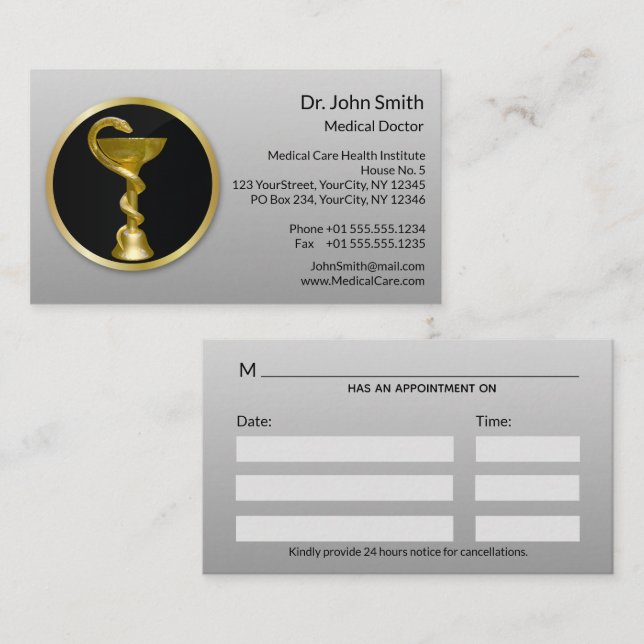 Tarjeta De Citas Oro Médico Profesional Higieia Bowl (Anverso / Reverso)