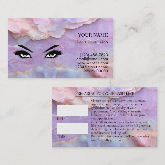 Tarjeta De Citas Pastel Marble Lash Before care Appointment Card (Anverso / Reverso)