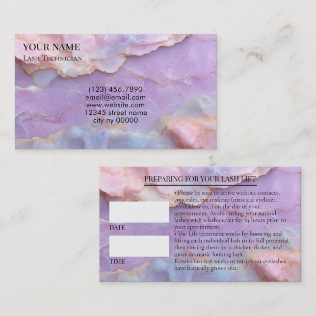 Tarjeta De Citas Pastel Marble Lash Before care Appointment Card (Anverso / Reverso)