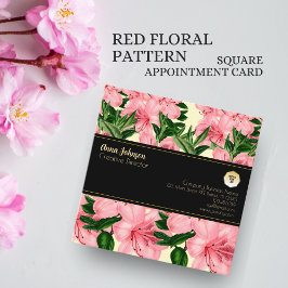 Tarjeta De Citas Patrón floral rojo Nombre personalizado Logotipo c
