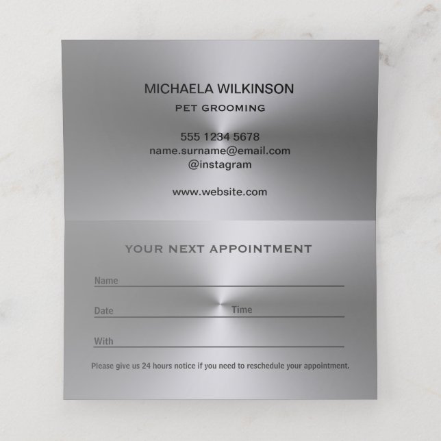 Tarjeta De Citas Paw de perro plateado sobre el servicio de crecimi (Interior desplegado)