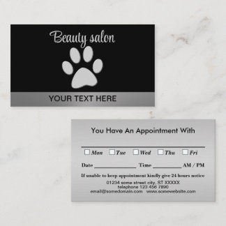 Tarjeta De Citas Paw de perro plateado sobre fondo negro
