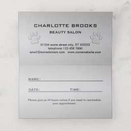 Tarjeta De Citas Paw de perro plateado sobre fondo negro