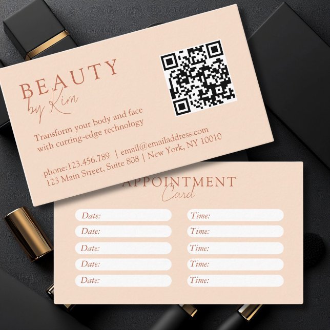 Tarjeta De Citas Peach, Minimal, Elegante, Salón (Peach, Minimal, Elegant, Salon Appointment Card)