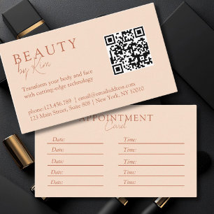 Tarjeta De Citas Peach, Minimal, Elegante, Salon, Código QR