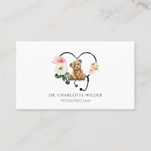 Tarjeta De Citas Pediatrician Floral Stethoscope Appointment Card (Anverso)