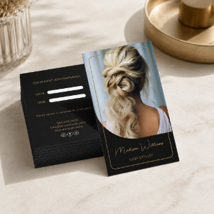 Tarjeta De Citas Peluquero Moderno Negro y Dorado