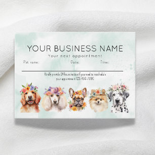 Tarjeta De Citas Perritos Adorables A La Acuarela Flores, Verde
