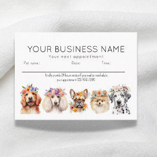 Tarjeta De Citas Perritos Flores Acuarela Adorables, Blanco