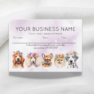 Tarjeta De Citas Perritos Flores Acuarela Adorables, Morado