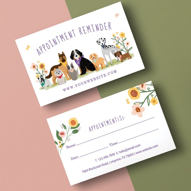 Tarjeta De Citas Perro Floral Adorable y Servicios de Cuidado de Ma (Subido por el creador)