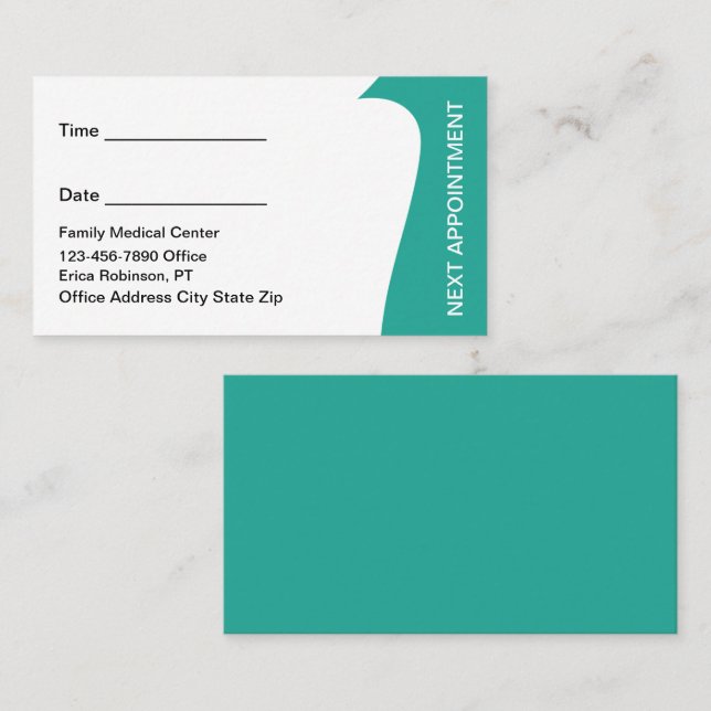 Tarjeta De Citas Physical Therapist Appointment Business Cards  (Anverso / Reverso)