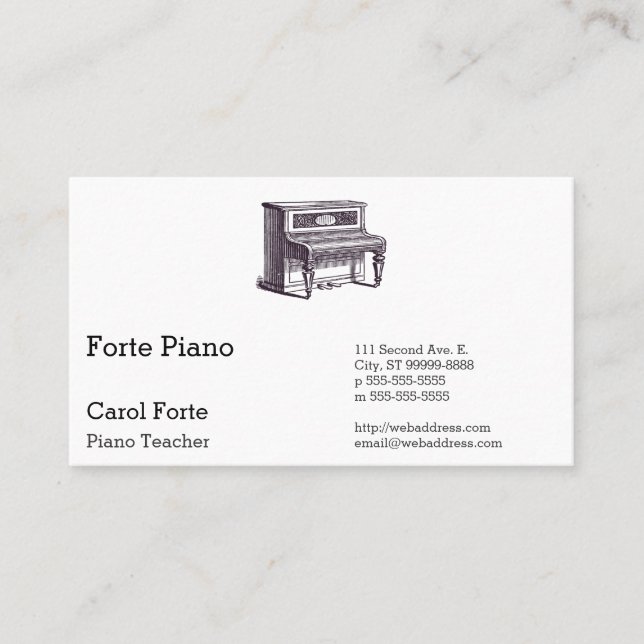 Tarjeta De Citas Piano vertical vintage (Anverso)