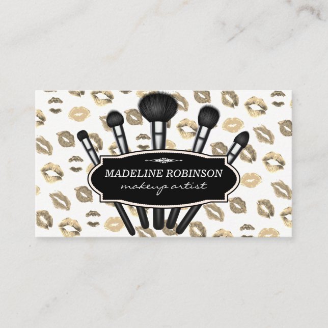 Tarjeta De Citas Pinceles de maquillaje | Patrón de manchas de beso (Anverso)
