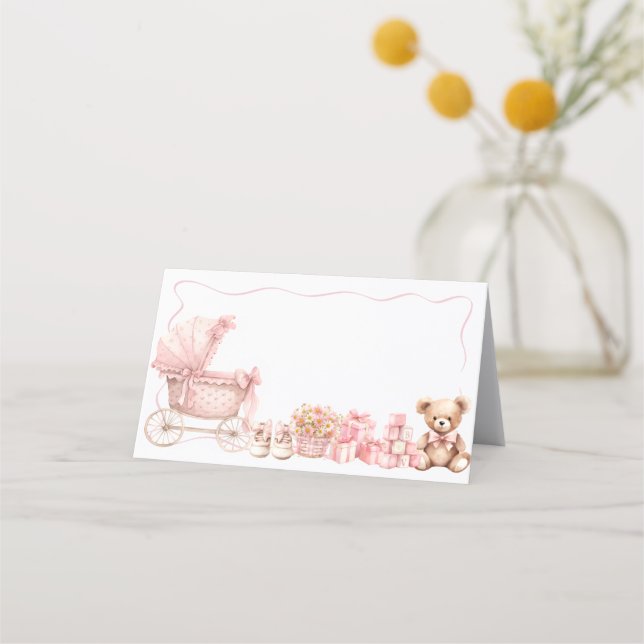 Tarjeta De Citas Pink Bow Carriage Baby Shower Appointment Card (Anverso)