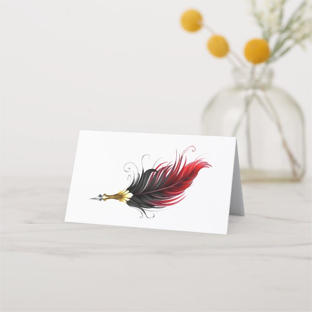 Tarjeta De Citas Pluma de plumas rojas con nido de oro (Anverso)