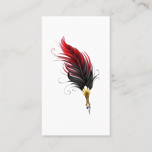 Tarjeta De Citas Pluma de plumas rojas con nido de oro (Anverso)