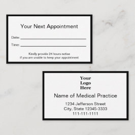 Tarjeta De Citas Práctica médica profesional en blanco y negro