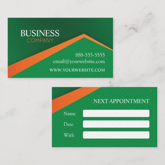 Tarjeta De Citas Profesional Verde con Franja Naranja (Anverso / Reverso)