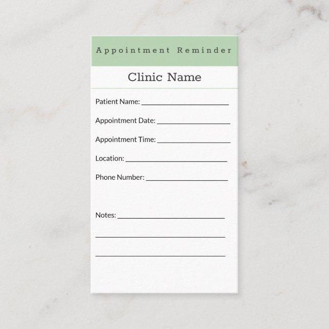 Tarjeta De Citas Professional Minimal Appointment Reminder Card (Anverso)