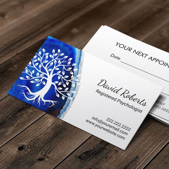 Tarjeta De Citas Psicólogo Consejero de Árbol de Agate Azul Moderno (Subido por el creador)
