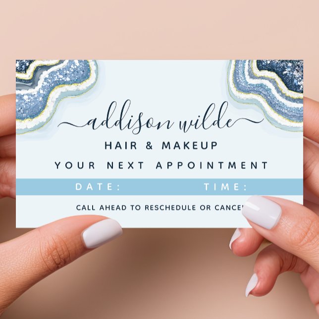 Tarjeta De Citas Purpurina azul Agate Geode Luxe Moda (Subido por el creador)