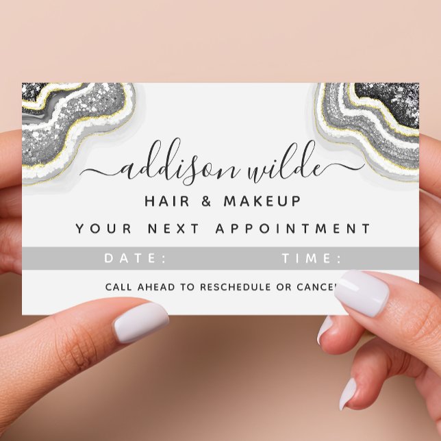 Tarjeta De Citas Purpurina Blanco Y Negro Agate Geode Luxe Moda (Subido por el creador)