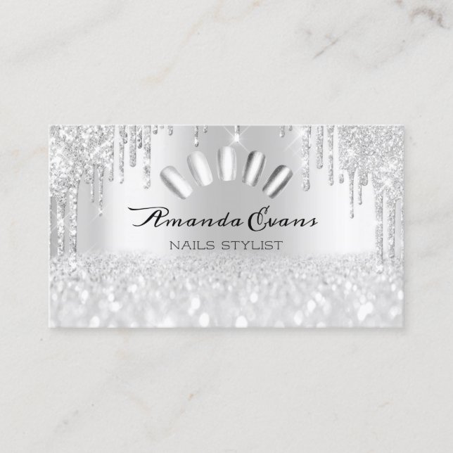 Tarjeta De Citas Purpurina de chispa Lluvia Gris Plata Perforacione (Anverso)