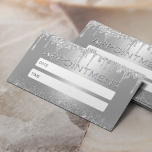 Tarjeta De Citas Purpurina de Plata Moderna Perfora Salon Spa Nombr